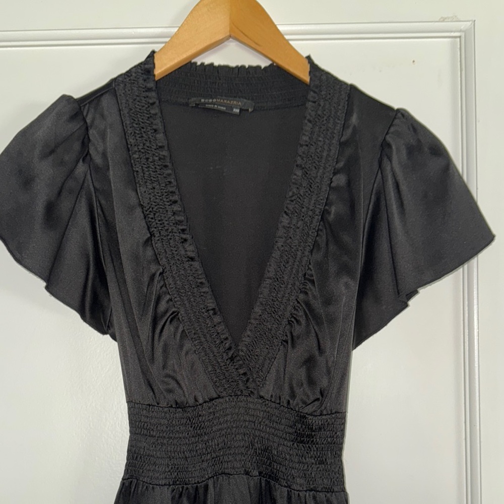 BCBGMaxAzria Black Ruched V-Neck Sundress
